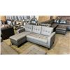 Image 2 : BRAND NEW GREY TUFTED REVERSIBLE SECTIONAL SOFA - RETAIL $899 COTTON LINEN FABRIC 5' X 7'