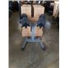 Image 2 : BRAND NEW PAIR OF ADJUSTABLE DUMBELLS W/ STAND UP TO 70LBS EACH RETAIL $899