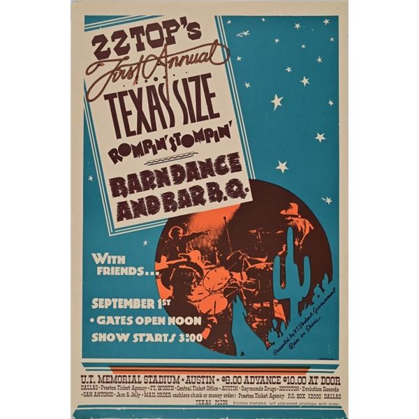 ZZ Top 1974 Barn Dance Austin Poster RARE