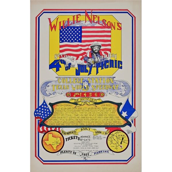 1974 Willie Nelson 4th Of July Poster Danny Garret