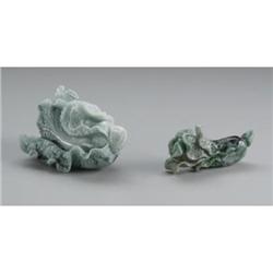 TWO CHINESE CARVED HARDSTONE CABBAGES