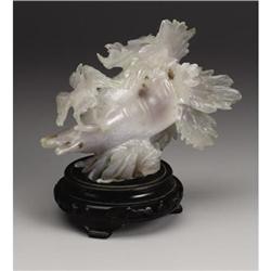 CHINESE CARVED AGATE TURNIP WITH ROOTS