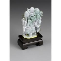 CHINESE CARVED JADE HARDSTONE GROUP TRIPOD POT