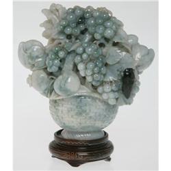CHINESE CARVED JADE BASKET OF FRUIT