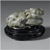 CHINESE CARVED JADE/HARDSTONE FIGURE OF TWO DOGS