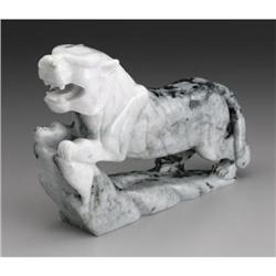 CHINESE CARVED JADE HARDSTONE FIGURE OF A TIGER
