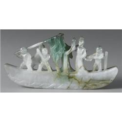CHINESE JADE/HARDSTONE GROUP OF BEAUTIES ON BOAT