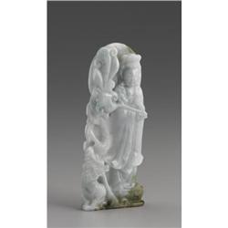 CHINESE CARVED JADE HARDSTONE FIGURE OF GUANYIN