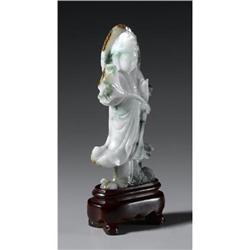 CHINESE CARVED JADE/HARDSTONE FIGURE OF GUANYIN