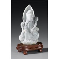 CHINESE CARVED JADE/HARDSTONE FIGURE OF GUANYIN