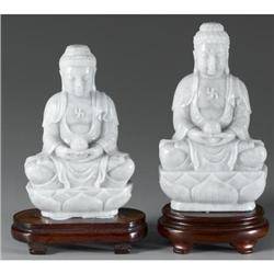 PAIR OF CHINESE JADE/HARDSTONE SEATED BUDDAIS