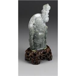 CHINESE CARVED JADE HARDSTONE FIGURE OF A BUDAI