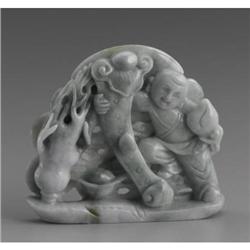 CHINESE CARVED JADE HARDSTONE FIGURE OF A BOY