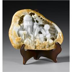 CHINESE CARVED JADE/HARDSTONE GROUP OF SHOULAO