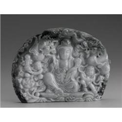 CHINESE CARVED JADE HARDSTONE PLAQUE