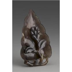 CHINESE CARVED AGATE LEAF FORM BOWL