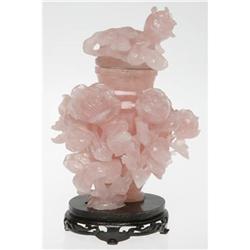 CHINESE CARVED ROSE QUARTZ COVERED VASE