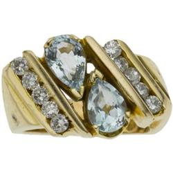 Blue Topaz, Diamond, Gold Ring