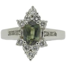 Green Sapphire, Diamond, White Gold Ring