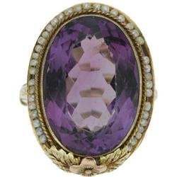 Antique Amethyst, Seed Pearl, Gold Ring