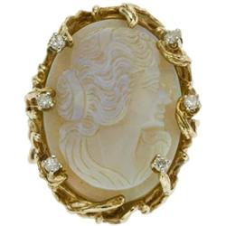 Opal Cameo, Diamond, Gold Ring