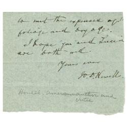 William Dean Howells Partial Note Signed