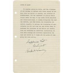 Herbert Hoover Typed Excerpt Signed
