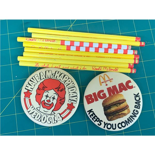 RONALD MCDONALD PINBACK BUTTONS AND PENCILS