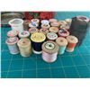 Image 3 : TIN OF THREAD, WOODEN SPOOLS ETC