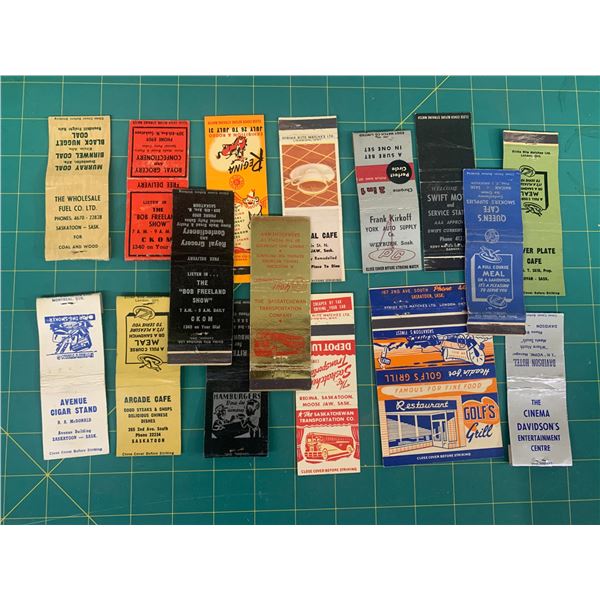 LOT OF VINTAGE SASKATCHEWAN ADVERTISING MATCH BOOK COVERS STC AND MORE