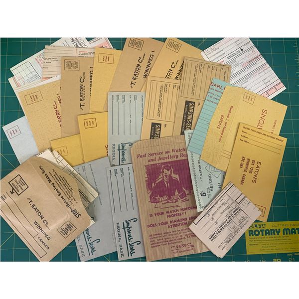 LOT OF VINTAGE EATONS SIMPSONS SEARS ORDER FORMS ENVELOPES ETC
