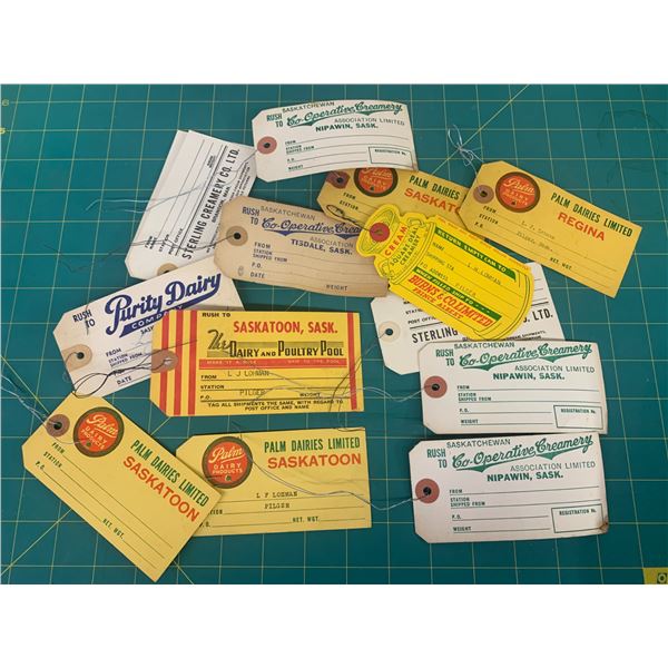 LOT OF VINTAGE CREAMERY CREAM CAN TAGS