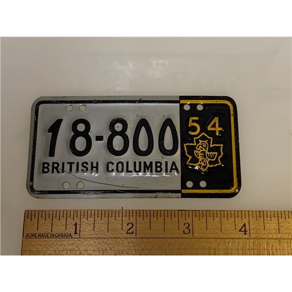 1954 WHEATIES CEREAL MINI LICENCE PLATE BRITISH COLUMBIA