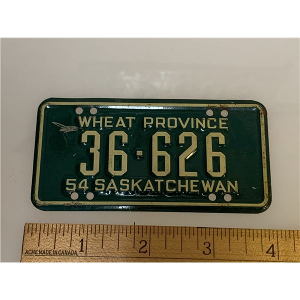 1954 WHEATIES CEREAL MINI LICENCE PLATE SASKATCHEWAN