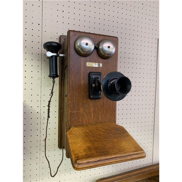 ANTIQUE NORTHERN ELECTRIC OAK WALL PHONE