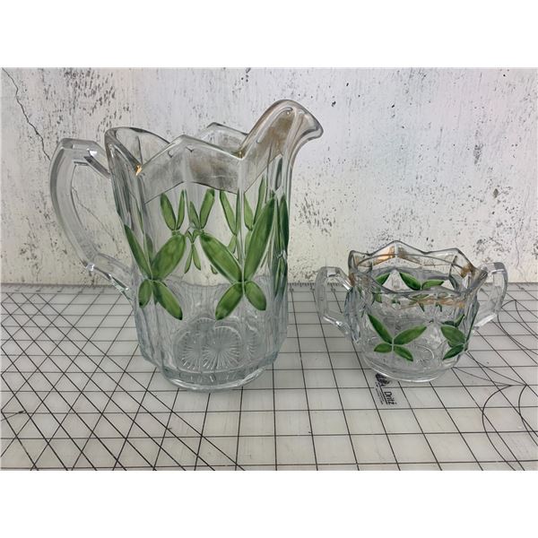 ANTIQUE PITCHER AND SUGAR DISH (sugar chipped)