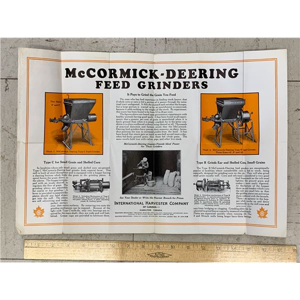 1915 IHC INTERNATIONAL HARVESTER FOLD OUT MCCORMICK DEERING GRINDERS ADVERTISING BROCHURE