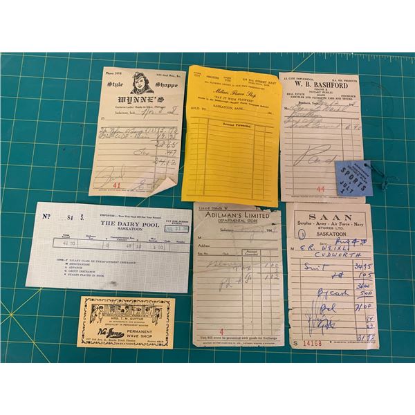 LOT OF SASKATOON ROSTERN 1940s RECEIPTS ETC