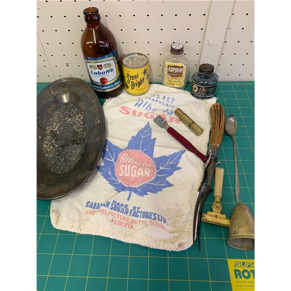 MISC LOT SUGAR BAG INK BOTTLE ETC