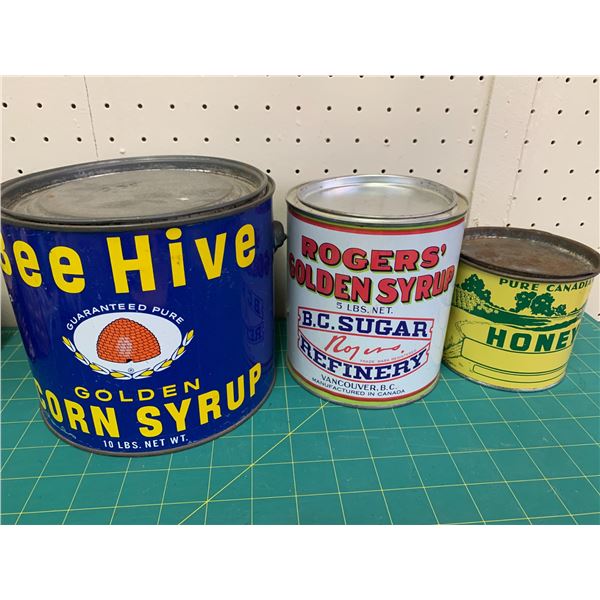 LOT OF HONEY AND SYRUP CANS