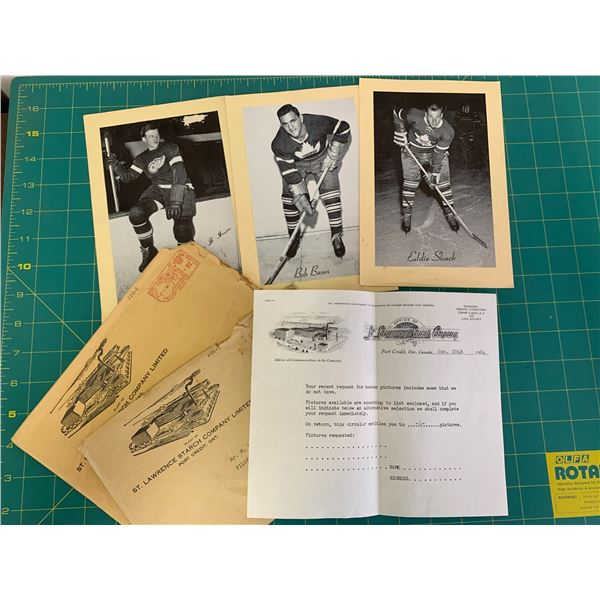 LOT OF BEEHIVE HOCKEY CARD PHOTOS AND ST LAWERENCE STARCH COMPANY LETTER