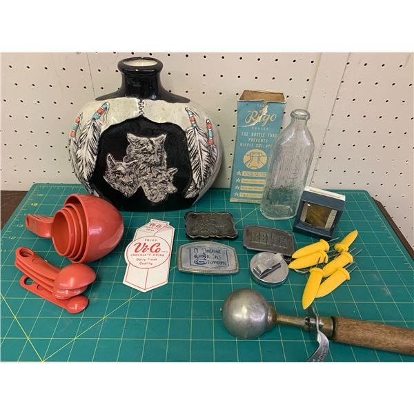 MISC LOT BELT BUCKLES OLD ICE CREM SCOOP ETC