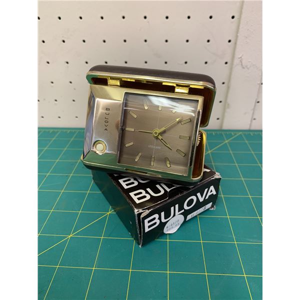 VINTAGE BULOVA TRAVEL CLOCK WITH BOX