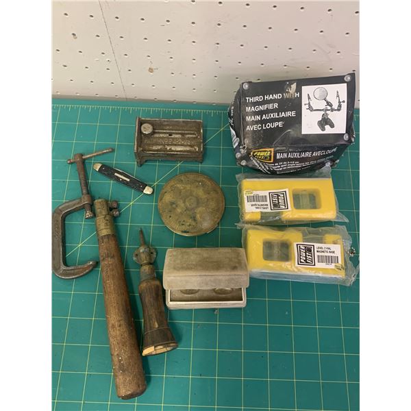 MISC LOT THIRD HAND TOOL POCKET KNIFE CUFFLINKS ETC