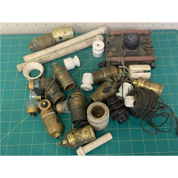 MISC LOT ANTIQUE ELECTRICAL PARTS PIECES ETC