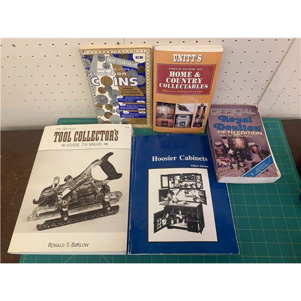 LOT OF COLLECTIBLE AND ANTIQUE REFERENCE BOOKS COINS HOOSIER ROYAL DOULTON TOOLS