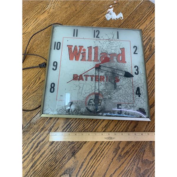 VINTAGE WILLARD BATTERIES ADVERTISING CLOCK