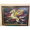 Image 1 : LARGE FRAMED FLAMING HORSE CROSS STITCH PICTURE 51" x 37"