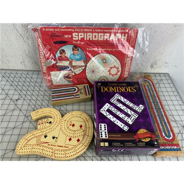 LOT OF GAME RELATED SPIROGRAPH CRIB ETC