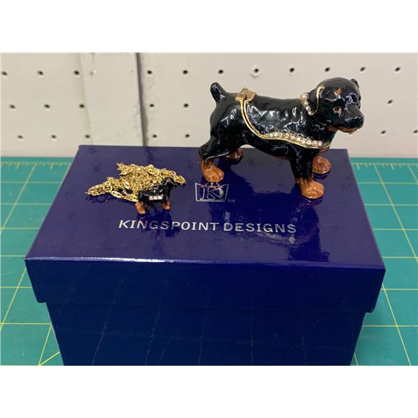 ROTTWWEILER KINGSPOINT DESIGNS ENAMEL DOG TRINKET BOX AND MATCHING PENDANT